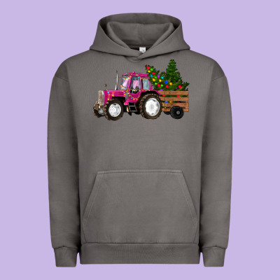 Pink Christmas Farm Tractor Urban Hoodie Designed By Ranaportraitstore