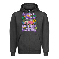 Charcoal Heather camp camping camper queen classy sassy and a bit smart assycamper camp Zipper Hoodie - linhVisuals