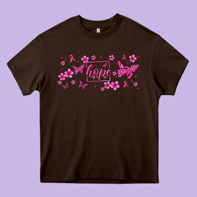 Hope Breast Cancer Butterfly Heavy Core Tee Designed By Jasminsmagicworld