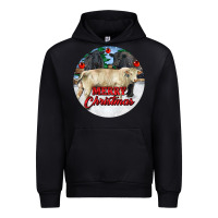 Black Merry Christmas Charolais Bull Urban Hoodie - RanaPortraitStore