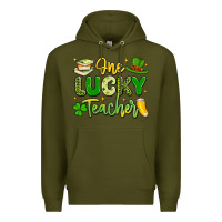 Army Green one lucky teacher Premium Hoodie - Artiststas