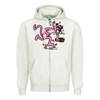 Oatmeal Heather pink panther Zipper Hoodie - linhVisuals