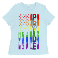 Baby Blue lgbtq pride american flag Ladies Tee - FaDigitalArtStudio