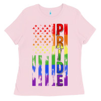 Bubblegum Pink lgbtq pride american flag Ladies Tee - FaDigitalArtStudio