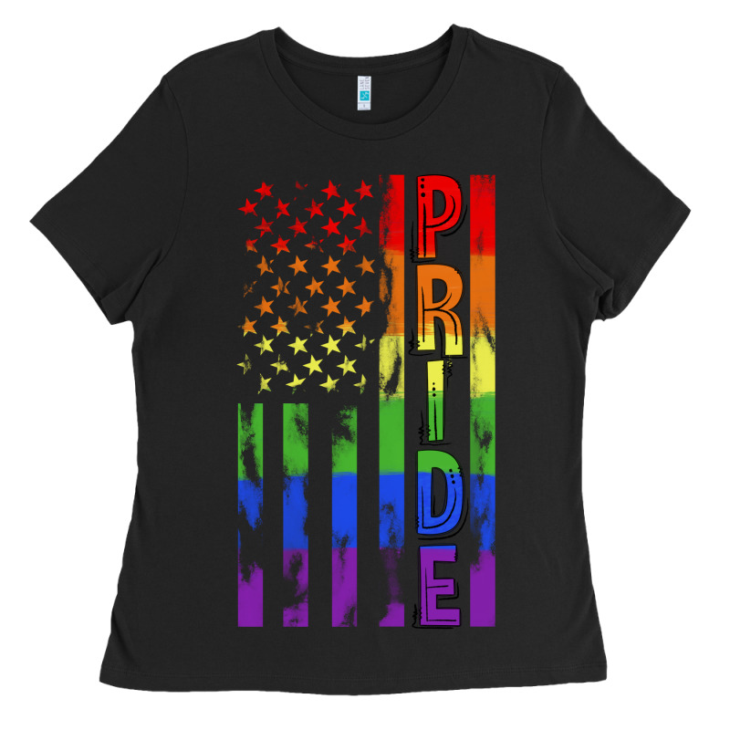 Lgbtq Pride American Flag Ladies Tee by FaDigitalArtStudio | Teevron