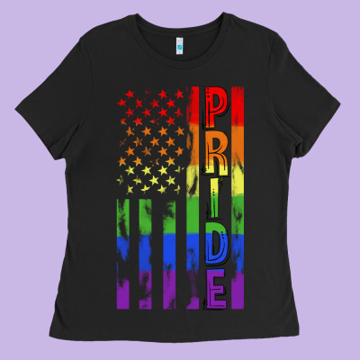Lgbtq Pride American Flag Ladies Tee Designed By Fadigitalartstudio