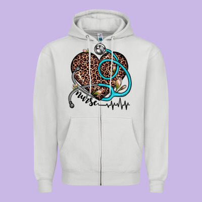 Nurse Leopard Heart Zipper Hoodie Designed By Jahusdesignshop