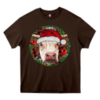 Chocolate Brown Hereford Cow Christmas Heavy Core Tee - RanaPortraitStore