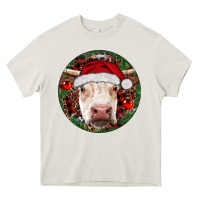 Cream Hereford Cow Christmas Heavy Core Tee - RanaPortraitStore