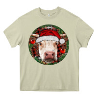 Mossy Hereford Cow Christmas Heavy Core Tee - RanaPortraitStore