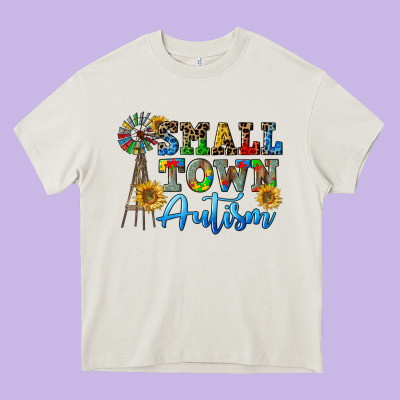 Small Town Autism Heavy Core Tee Designed By Cowgirlartshop