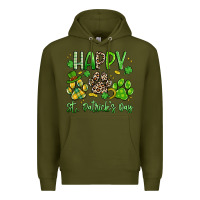 Army Green happy st. patricks day paws Premium Hoodie - Artiststas