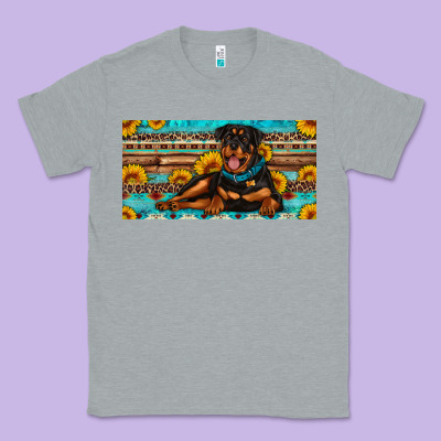 Rottweiler With Sunflowers License Plate Classic Tee Designed By Artiststas