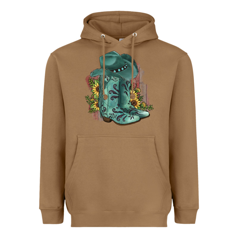 Turquoise Cowboy Boots Heavyweight Hoodie by JahusDesignShop | Teevron