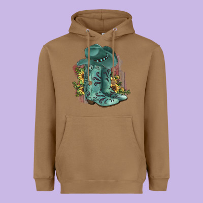 Turquoise Cowboy Boots Heavyweight Hoodie Designed By Jahusdesignshop