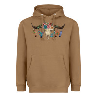 Toasted Coconut Texas Longhorn Bull Skull Heavyweight Hoodie - JahusDesignShop