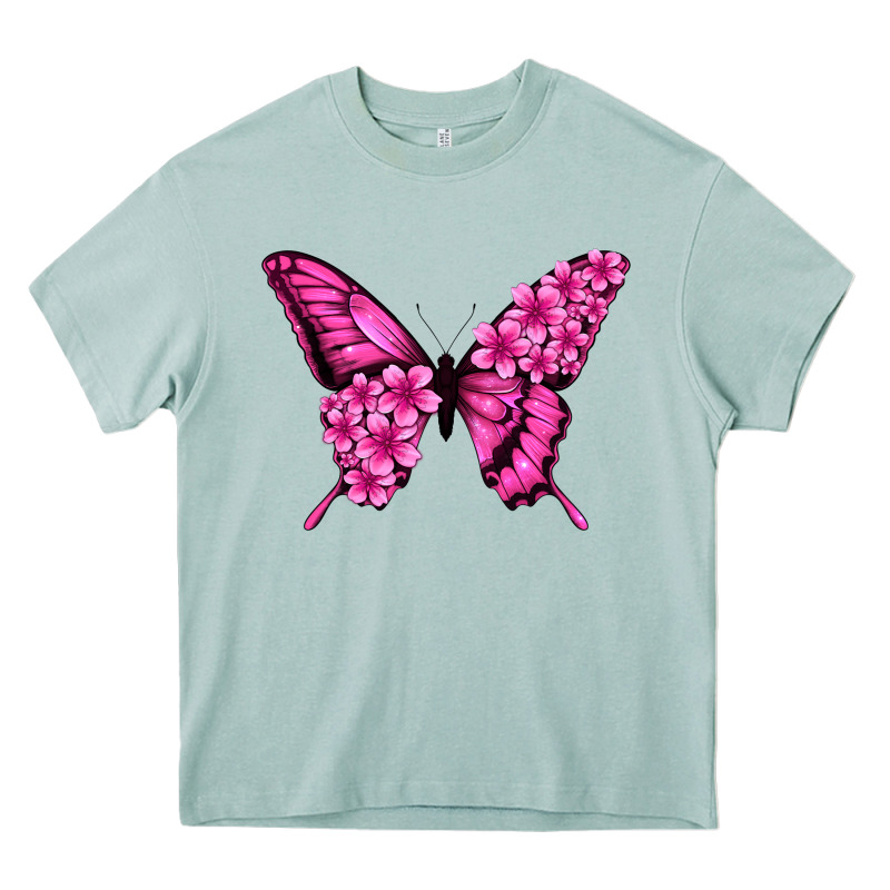 Floral Pink Butterfly Heavy Core Tee by Jasminsmagicworld | Teevron