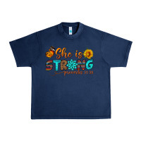 Navy she is strong Urban Heavy Tee - BundleAndBundleShop