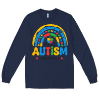 Navy proud autism mom rainbow Long Sleeve Tee - CowhideDigitalArt