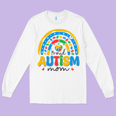 Proud Autism Mom Rainbow Long Sleeve Tee Designed By Cowhidedigitalart