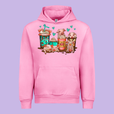 Cute Pigs Coffee Urban Hoodie Designed By Jasminsmagicworld