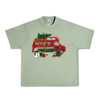 Oil Green christmas santa claus with retro van Urban Heavy Tee - BundleAndBundleShop