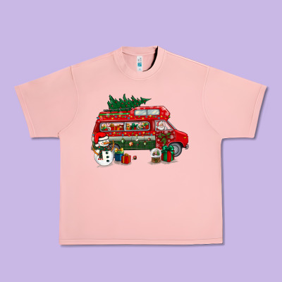 Christmas Santa Claus With Retro Van Urban Heavy Tee Designed By Bundleandbundleshop