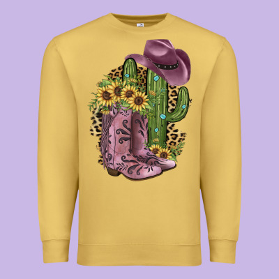 Pink Cowboy Boots Premium Sweatshirt Designed By Jahusdesignshop