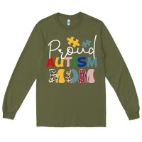 Army Green Proud Autism Mom Leopard Pattern Design Autism Awa Long Sleeve Tee - CowhideDigitalArt