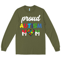 Army Green Proud Autism Mom Mothers Day Gift Autism Awareness Long Sleeve Tee - CowhideDigitalArt