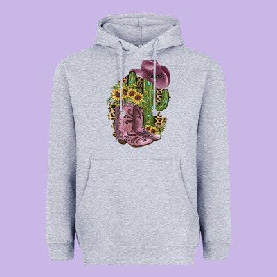Pink Cowboy Boots Heavyweight Hoodie Designed By Jahusdesignshop