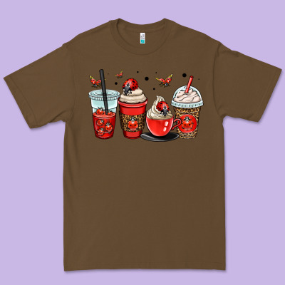 Ladybug Coffee Cups Premium Tee Designed By Oliviacreatesart