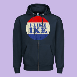 I Like Ike Political Button Vintage Distressed Zipper Hoodie Designed By Baomotion