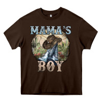 Chocolate Brown Mama's Boy western Cowboy boots cactus Heavy Core Tee - HowdyJamesFarm