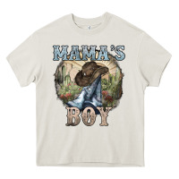 Cream Mama's Boy western Cowboy boots cactus Heavy Core Tee - HowdyJamesFarm