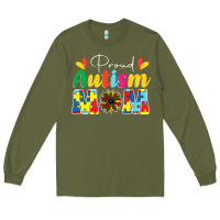 Army Green Proud Autism Mom sunflower Long Sleeve Tee - CowhideDigitalArt