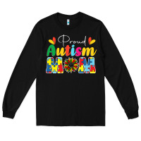 Black Proud Autism Mom sunflower Long Sleeve Tee - CowhideDigitalArt