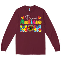 Burgundy Proud Autism Mom sunflower Long Sleeve Tee - CowhideDigitalArt