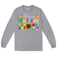 Heather Grey Proud Autism Mom sunflower Long Sleeve Tee - CowhideDigitalArt