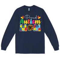 Navy Proud Autism Mom sunflower Long Sleeve Tee - CowhideDigitalArt
