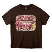 Chocolate Brown faith over fear breast cancer 12 inches 300 dpi Heavy Core Tee - CowGirlArtShop