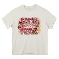 Cream faith over fear breast cancer 12 inches 300 dpi Heavy Core Tee - CowGirlArtShop