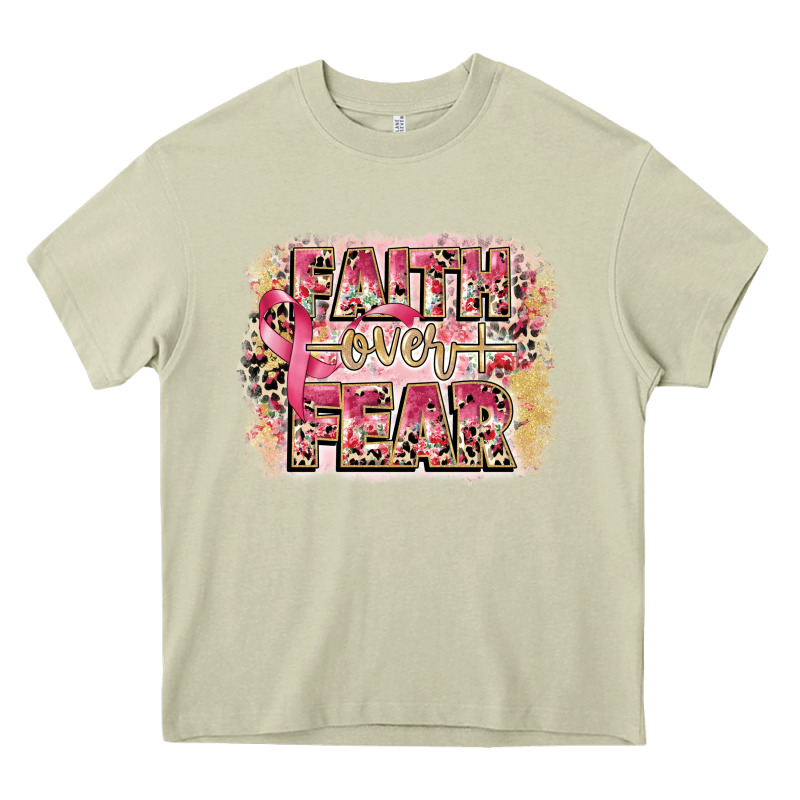 Faith Over Fear Breast Cancer 12 Inches 300 Dpi Heavy Core Tee by CowGirlArtShop | Teevron