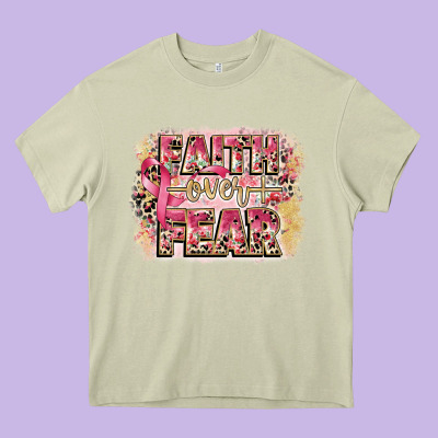 Faith Over Fear Breast Cancer 12 Inches 300 Dpi Heavy Core Tee Designed By Cowgirlartshop