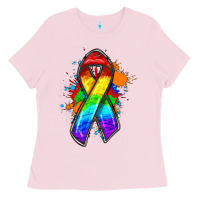 Bubblegum Pink Pride ribbon Ladies Tee - FaDigitalArtStudio