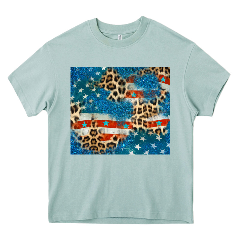 Leopard Glitter American Flag Heavy Core Tee by CowGirlArtShop | Teevron