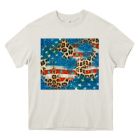 Cream leopard glitter american flag Heavy Core Tee - CowGirlArtShop