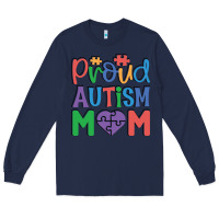 Navy Proud Autism Mom Long Sleeve Tee - CowhideDigitalArt