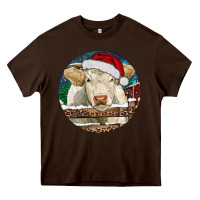 Chocolate Brown Charolais Cow Christmas Heavy Core Tee - RanaPortraitStore