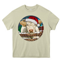 Mossy Charolais Cow Christmas Heavy Core Tee - RanaPortraitStore